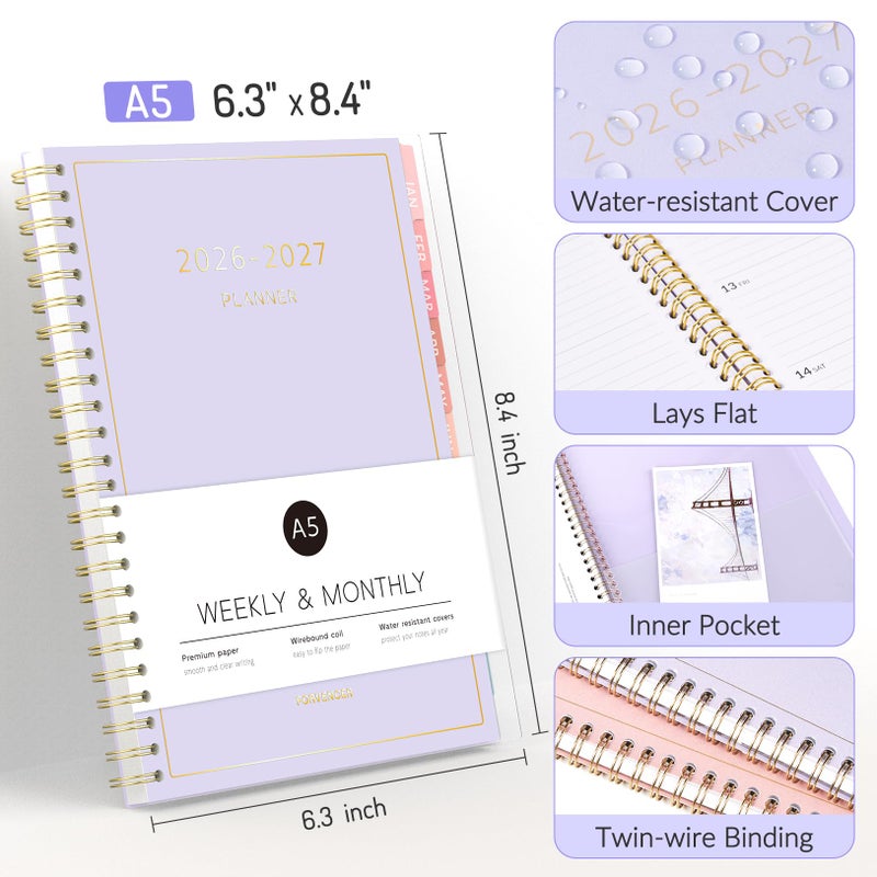 Forvencer Planner 2026-2027, 17 Month Weekly and Monthly Calendar Planner, Jan 2026 -May 2027, 6.3"" x 8.4"", Daily Agenda Book with Tabs, College School Supplies for Student Teacher Home, A5, Beige - Image 2